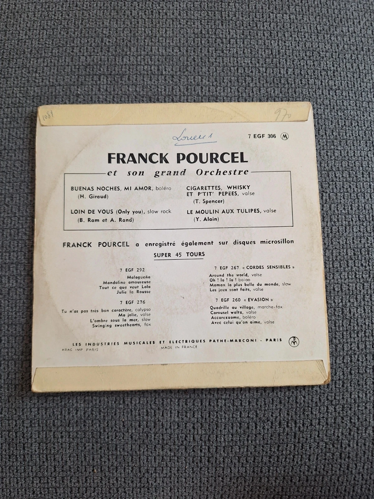Vinyl 45 RPM EP - Franck Pourcel - Buenas Noches Mi Amor (1957) - The Voice of His Master – photo 2